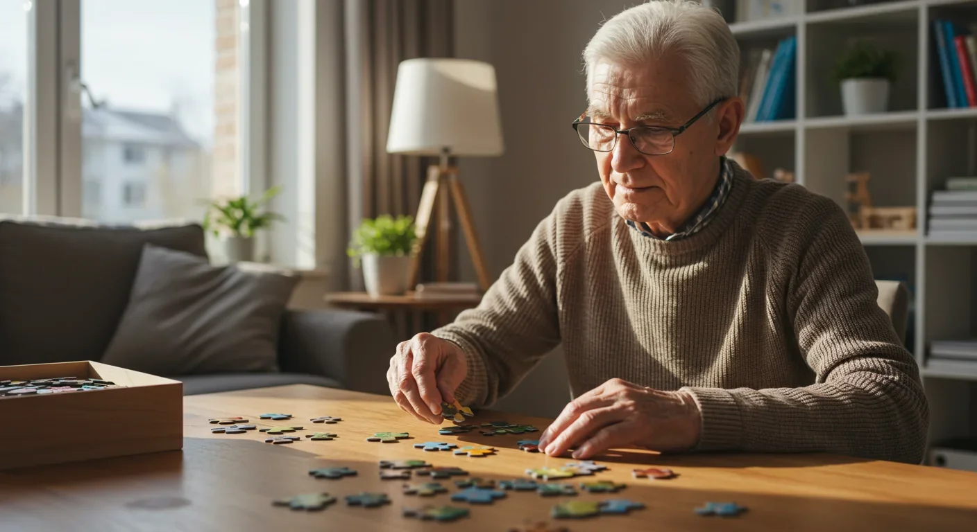 Older adult assembling puzzle illustrating meaningful cognitive activity for brain plasticity