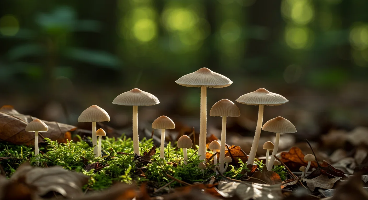 Psilocybin mushrooms growing wild in their natural forest habitat