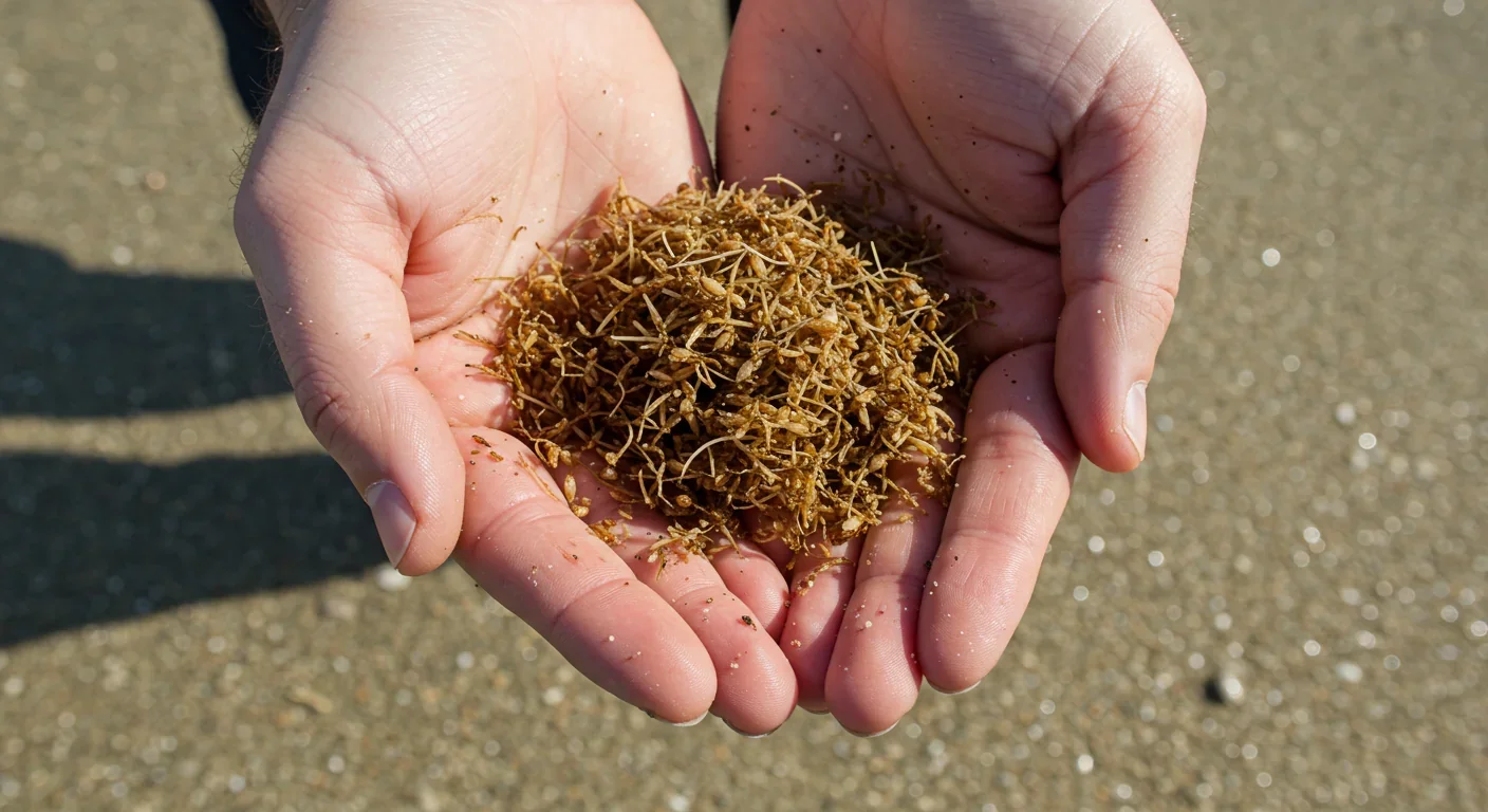 Close-up of seagrass seeds held in researcher's hands