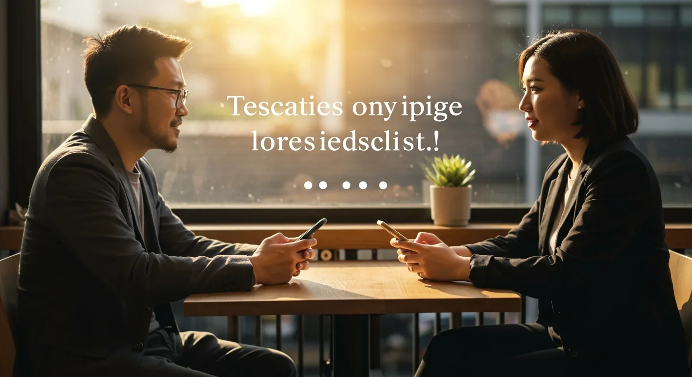 Two people having genuine face-to-face conversation at coffee shop with phones set aside on table