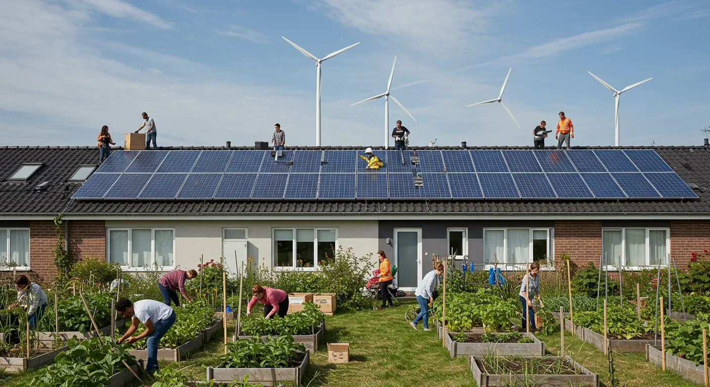 Local community implementing renewable energy and sustainable agriculture for climate resilience