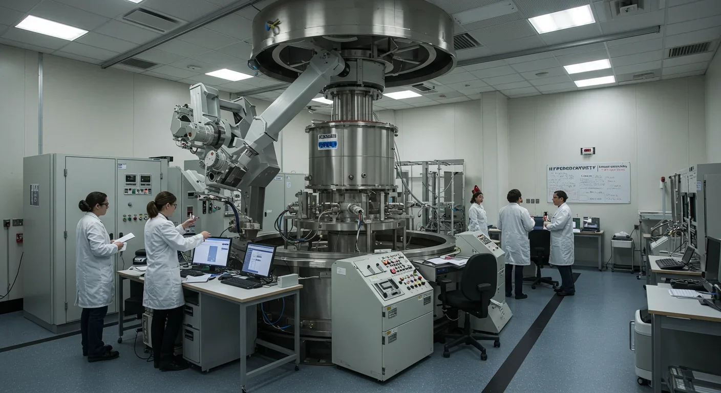 Scientists operating a large hypergravity centrifuge for artificial gravity research