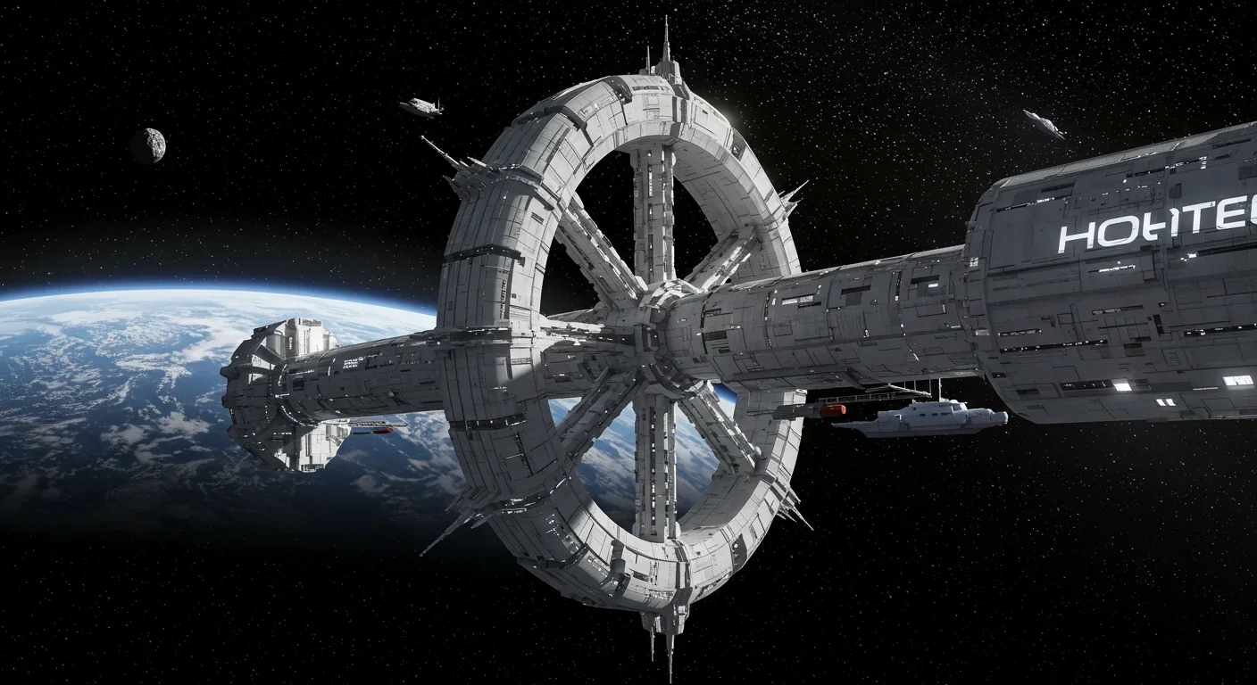 Commercial rotating space hotel orbiting Earth with artificial gravity design