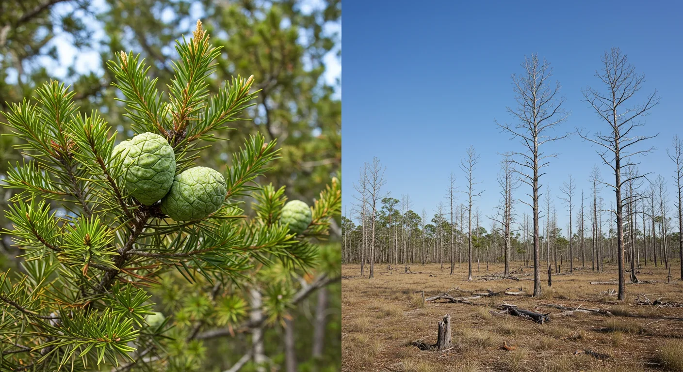 Comparison of thriving relocated Florida torreya trees versus dying trees in original habitat due to climate change
