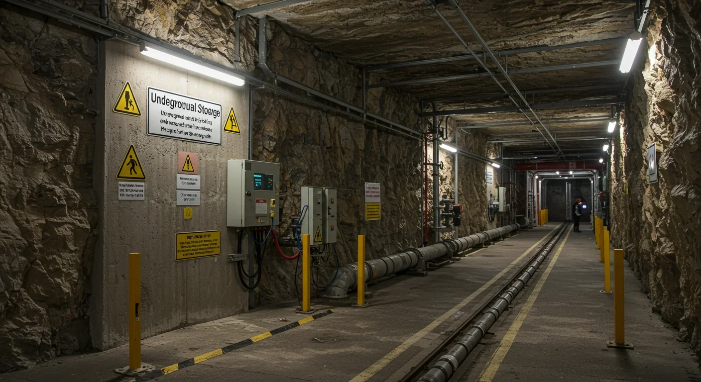 Entrance to underground CO2 geological storage facility with monitoring systems
