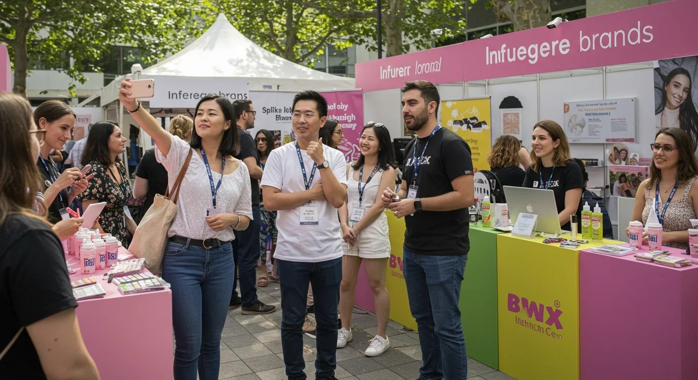 Influencers and fans at outdoor pop-up event showcasing brand partnerships and community engagement