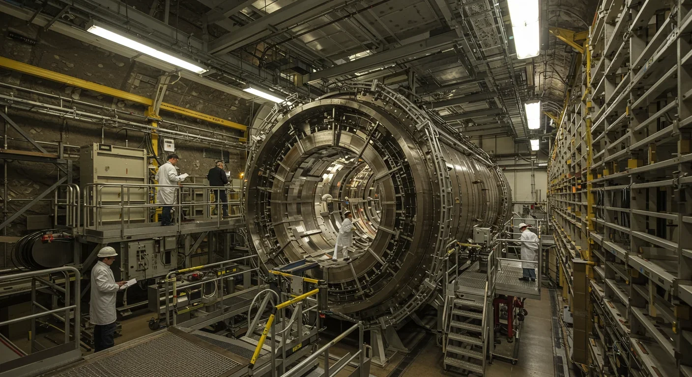 Technicians working on the LUX-ZEPLIN dark matter detector deep underground in South Dakota
