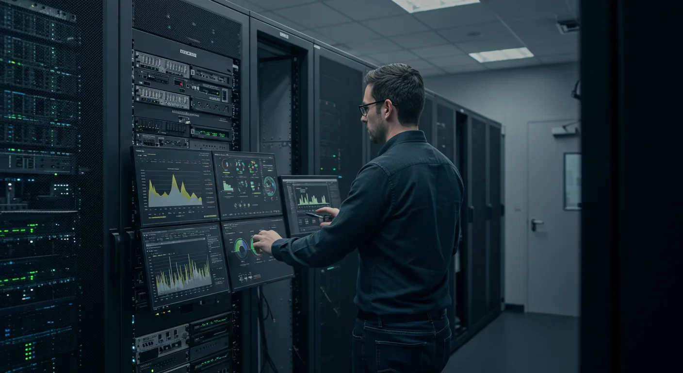 Network engineer monitoring edge computing infrastructure and latency performance