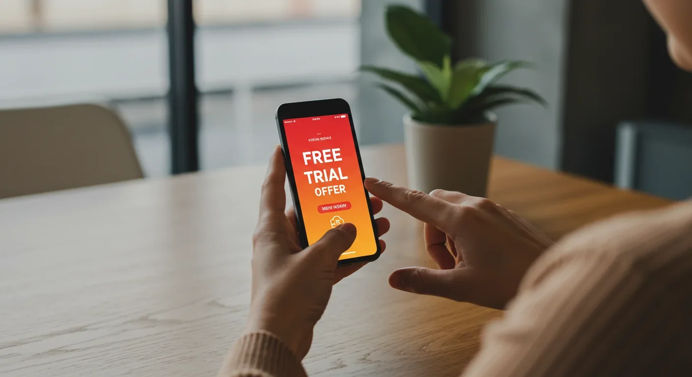 Smartphone displaying free trial offer illustrating how marketers use psychological ownership