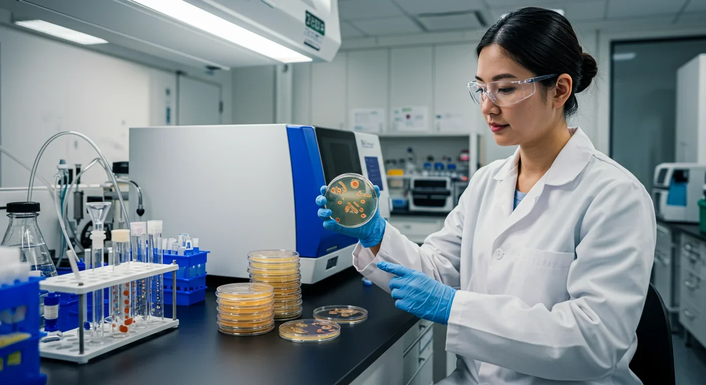 Microbiologist studying antibiotic-resistant bacteria using genomic sequencing technology
