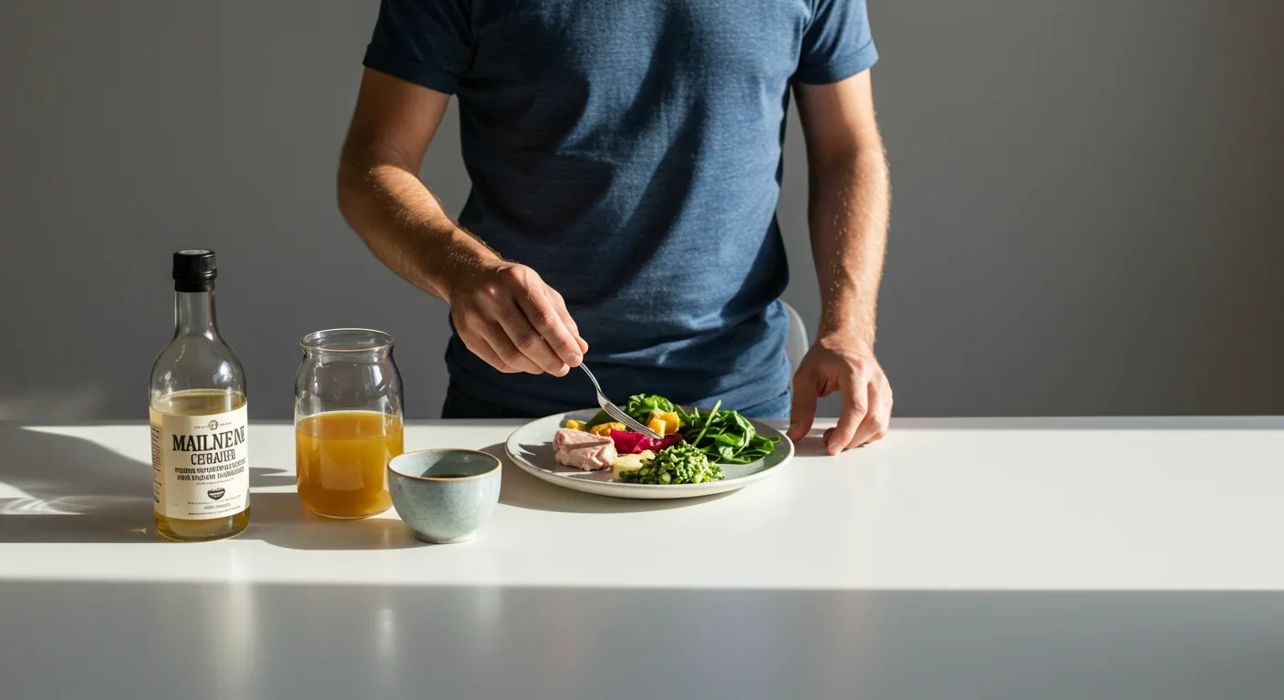 Nutrient-dense meal with bone broth and vegetables prepared for breaking an intermittent fast
