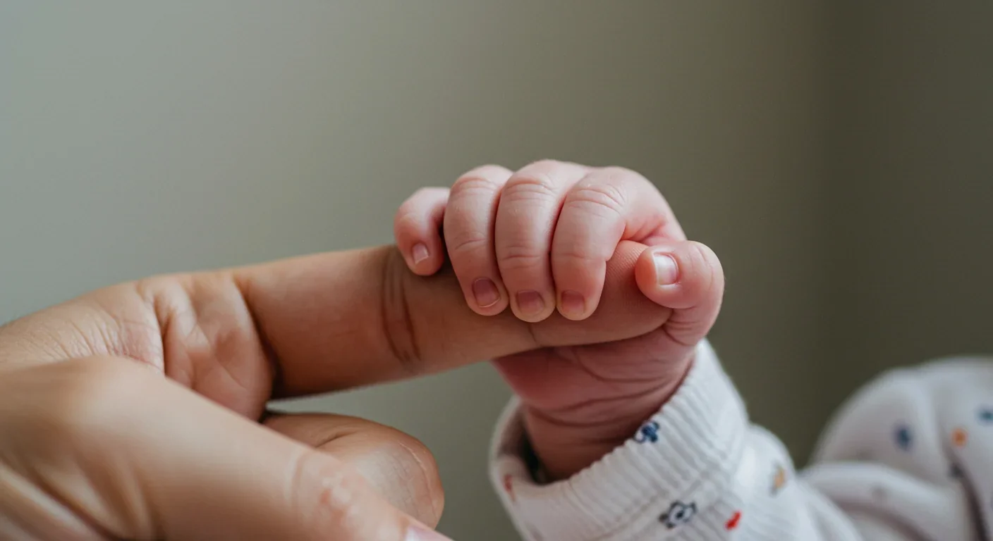 Newborn baby holding parent's finger