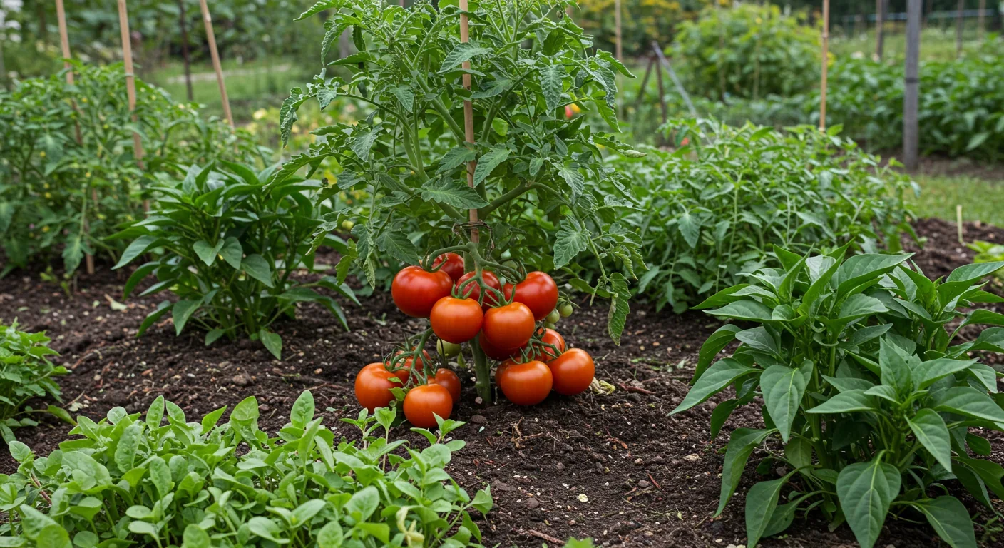 Thriving organic vegetable garden demonstrating benefits of healthy mycorrhizal networks in soil