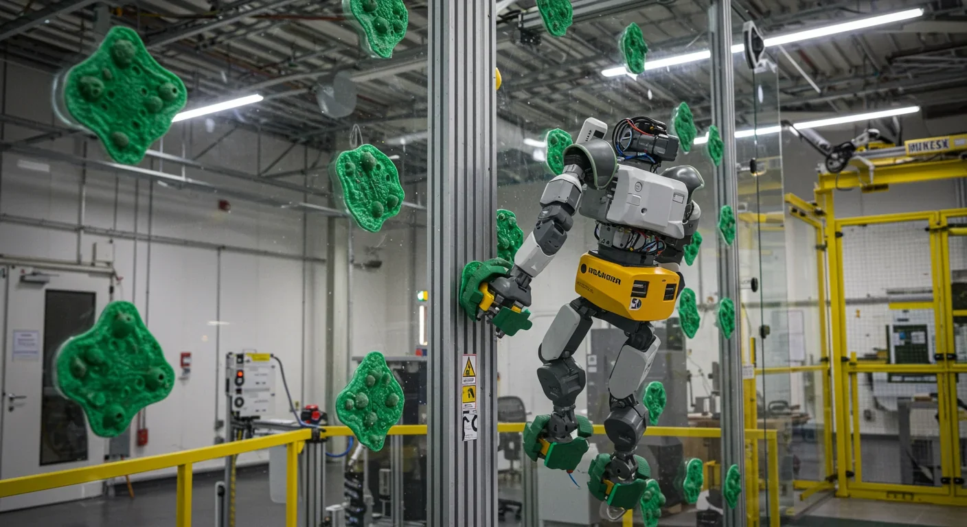 Gecko-inspired climbing robot ascending glass wall using synthetic adhesive pads in testing facility