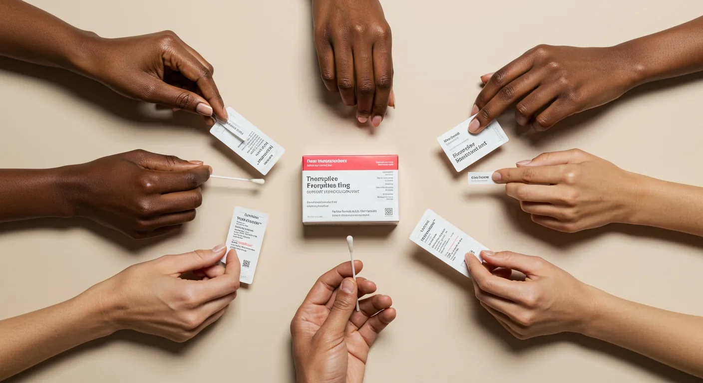 Patient holding a genetic testing cheek swab kit used for pharmacogenomic screening