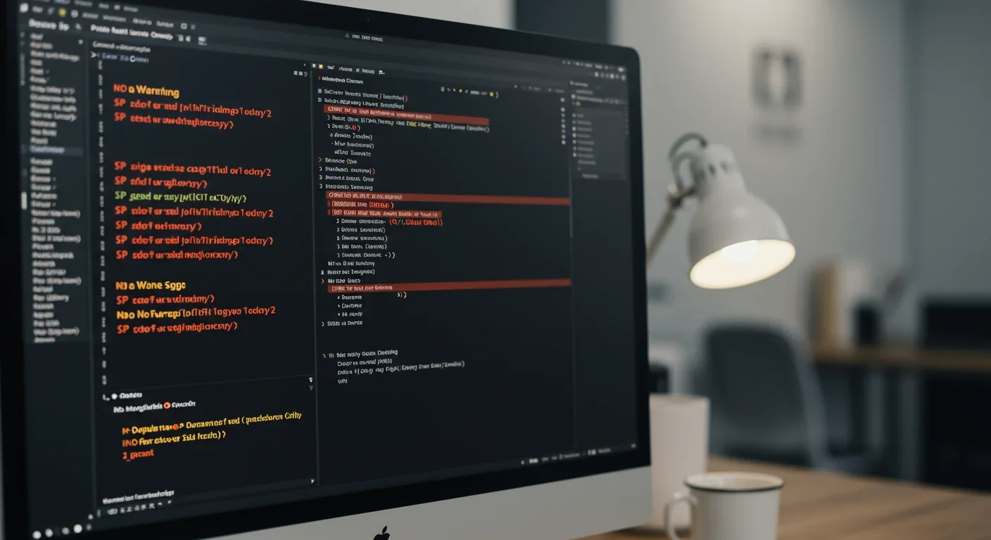 Code editor displaying duplicated code blocks and technical debt warnings from AI-generated code