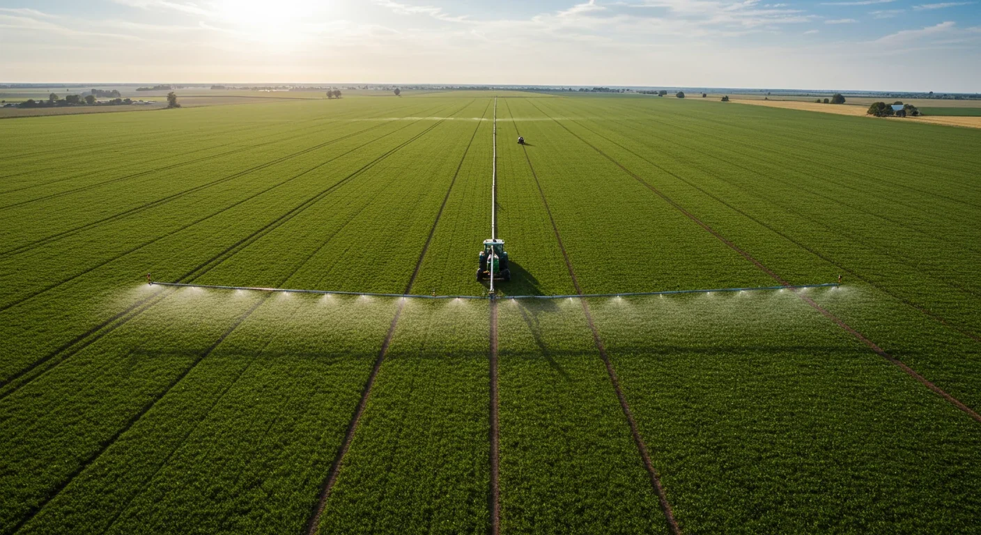 Modern sustainable farmland using precision agriculture equipment and green fertilizer technology