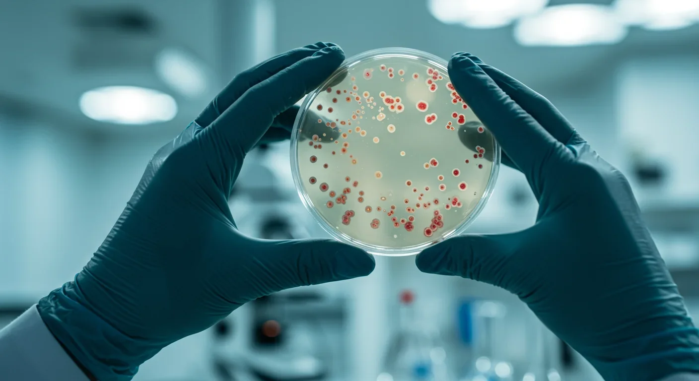 Scientist examining bacterial cultures in laboratory for microbiome research