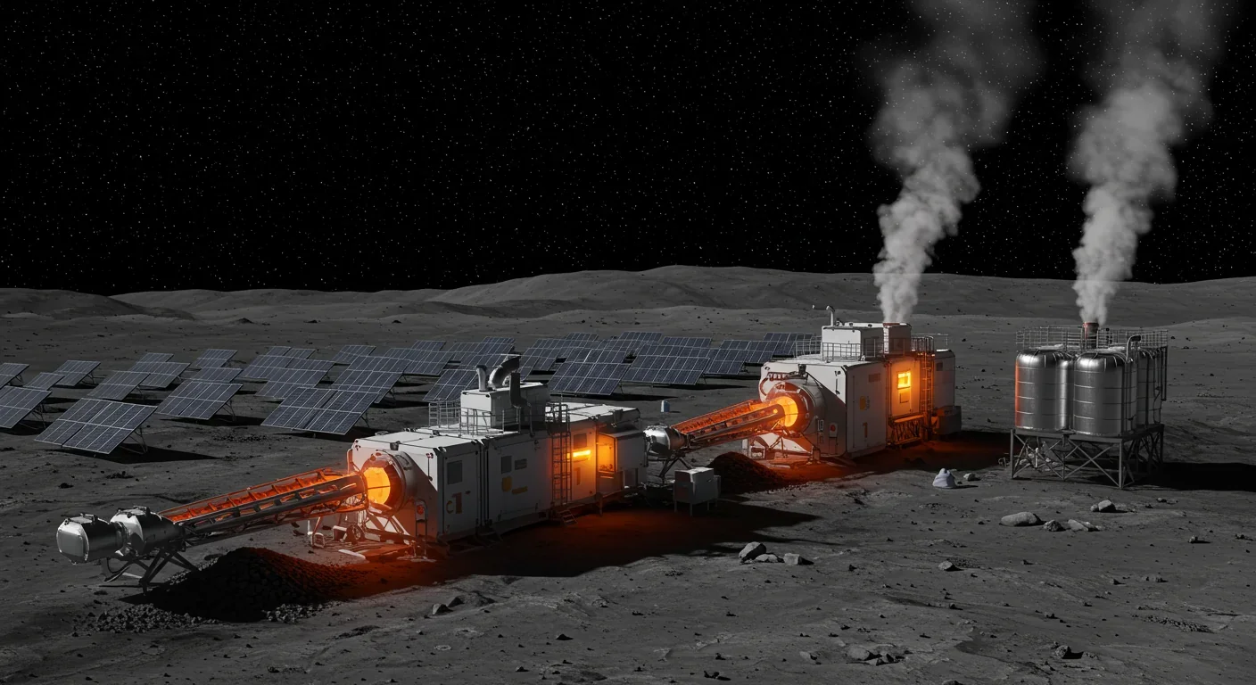 Thermal extraction facility processing lunar regolith to release helium-3