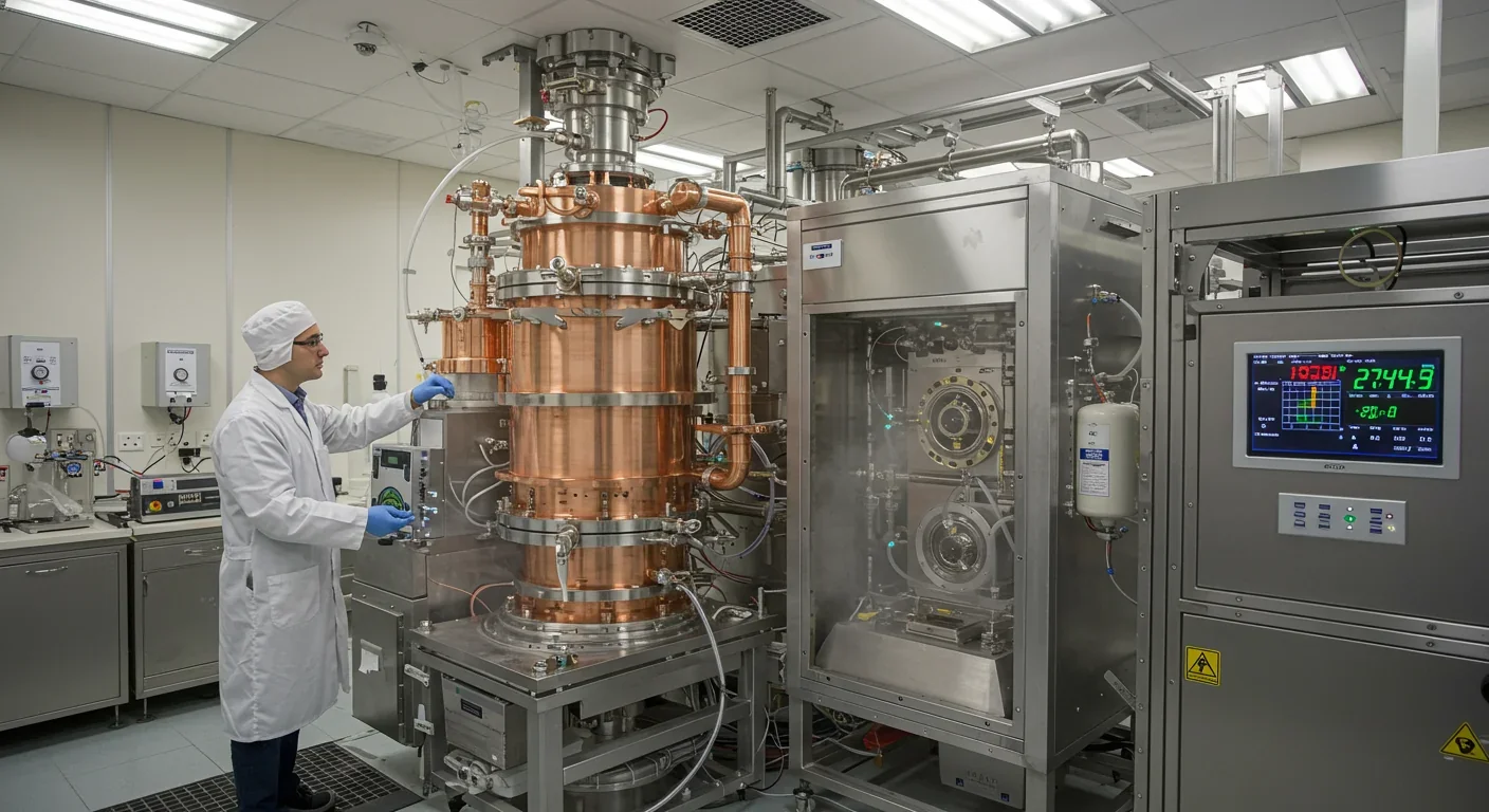 Dilution refrigerator using helium-3 to cool quantum computer qubits