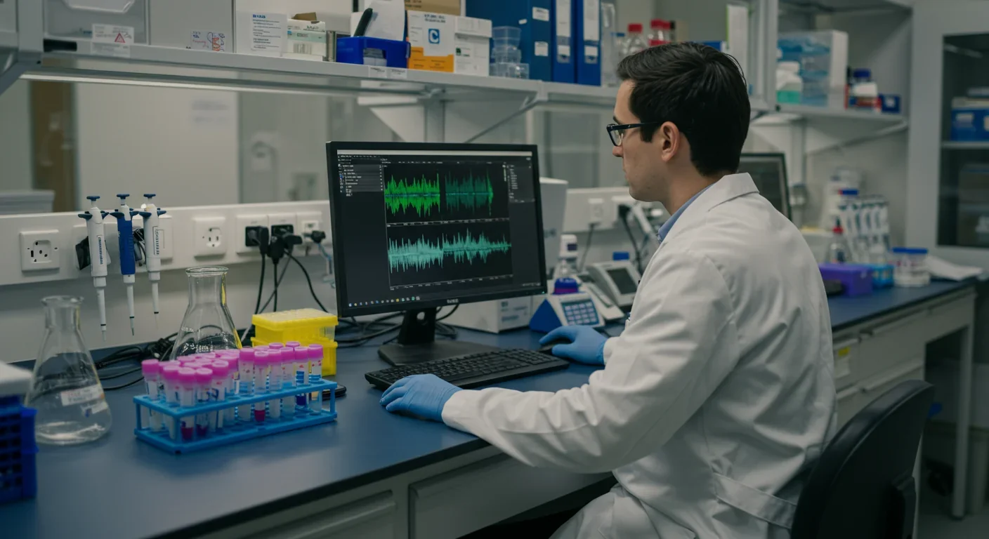 Scientist analyzing DNA sequencing data to track horizontal gene transfer and plasmid movement