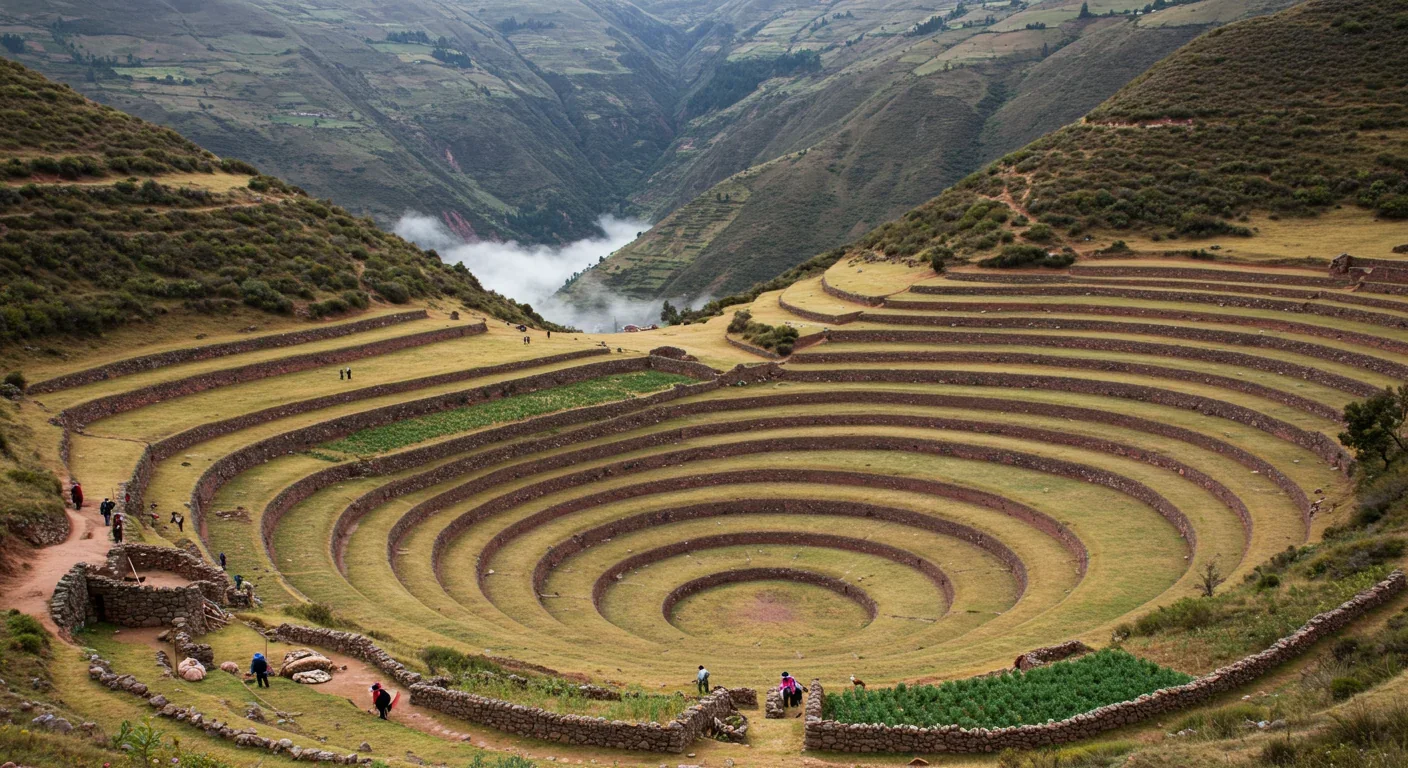 Ancient Andean agricultural terraces demonstrating vertical farming adaptation to high-altitude environments