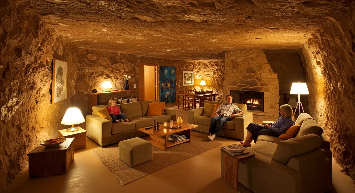 Modern underground home in Coober Pedy demonstrating energy-efficient subterranean architecture in extreme heat