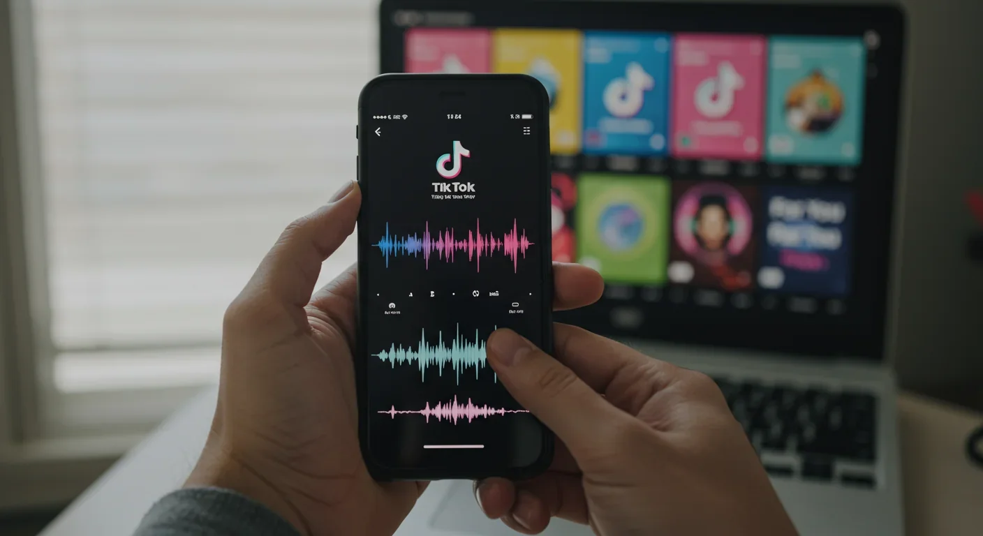 Smartphone displaying TikTok For You Page with viral audio trends demonstrating algorithmic content amplification