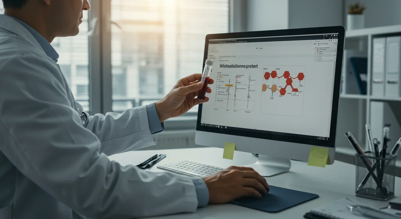 Doctor analyzing inflammatory blood test results showing CRP levels on computer screen