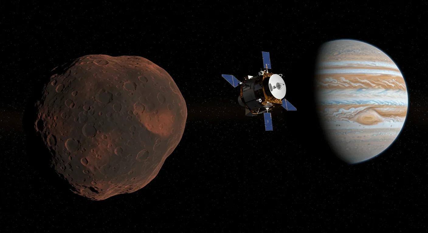 NASA Lucy spacecraft approaching Jupiter Trojan asteroid during historic flyby mission