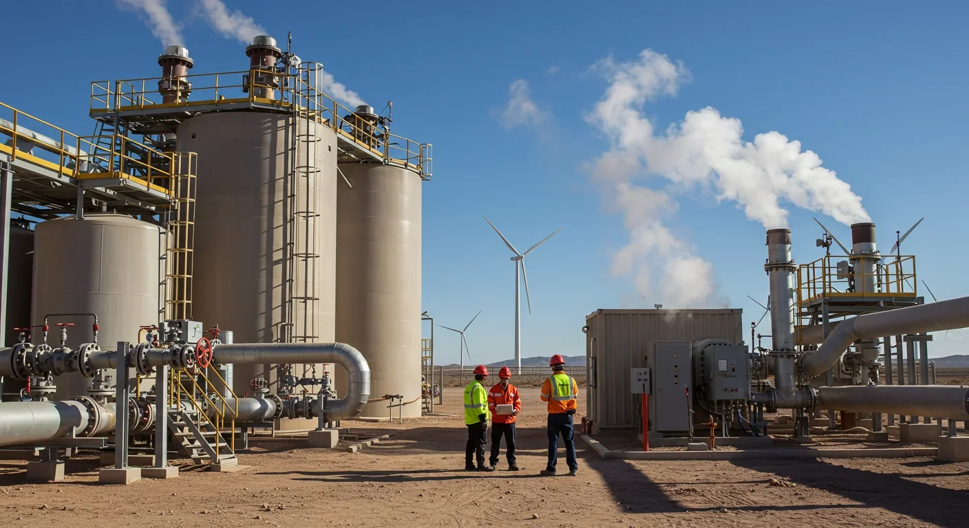 Direct Lithium Extraction facility integrated with geothermal power plant showing sustainable extraction technology