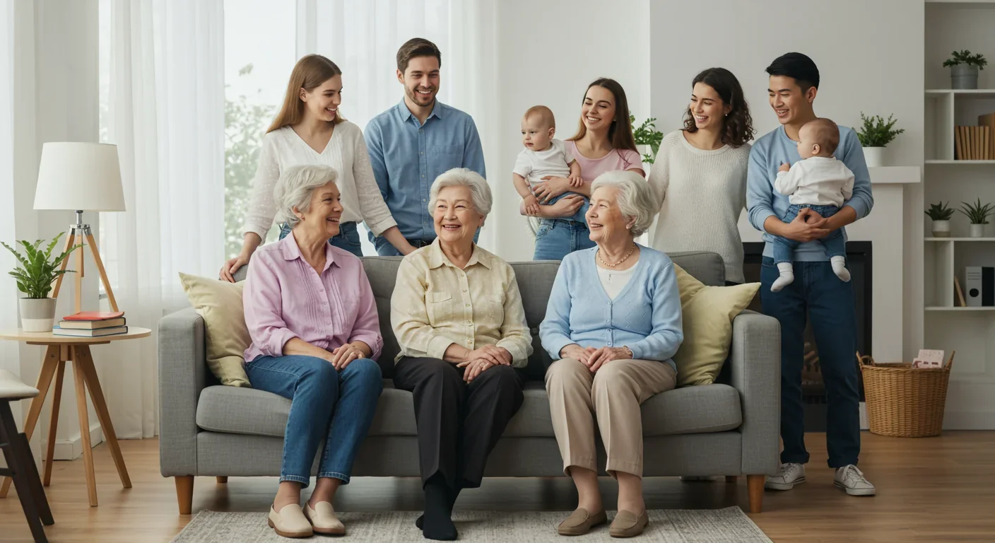 Six generations of a family together representing the future of extended human lifespans