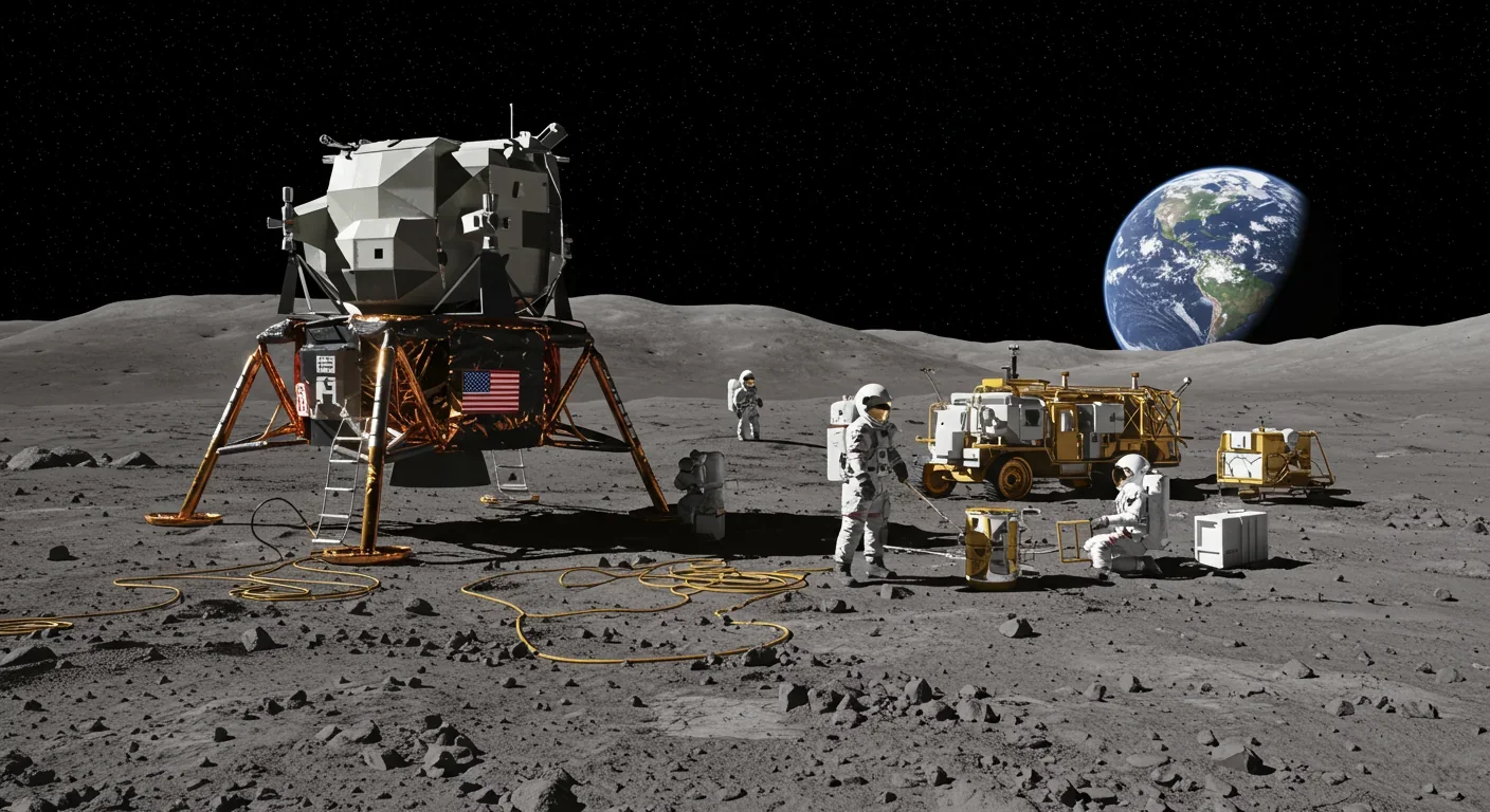 Artemis astronauts conducting lunar resource extraction operations