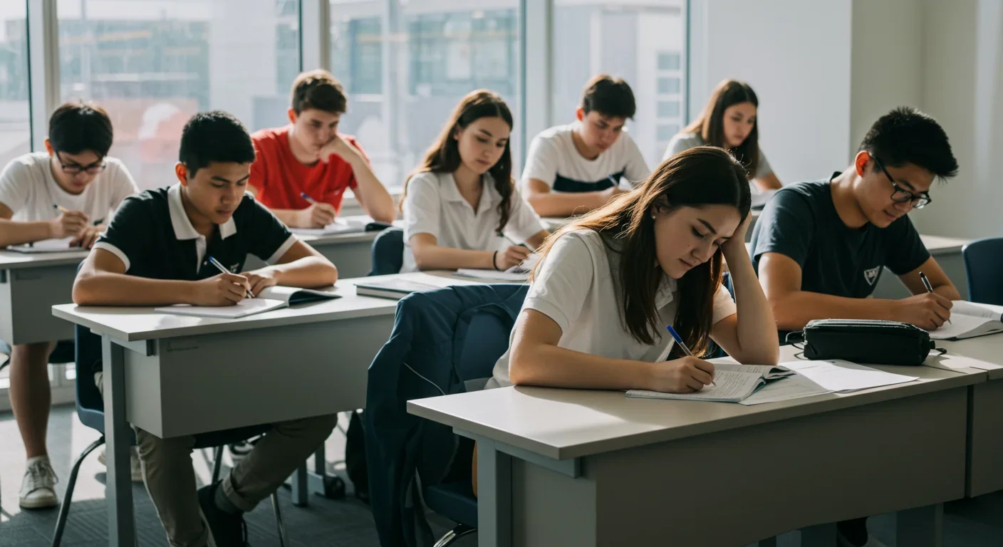 High school students practicing metacognitive learning strategies in a bright classroom