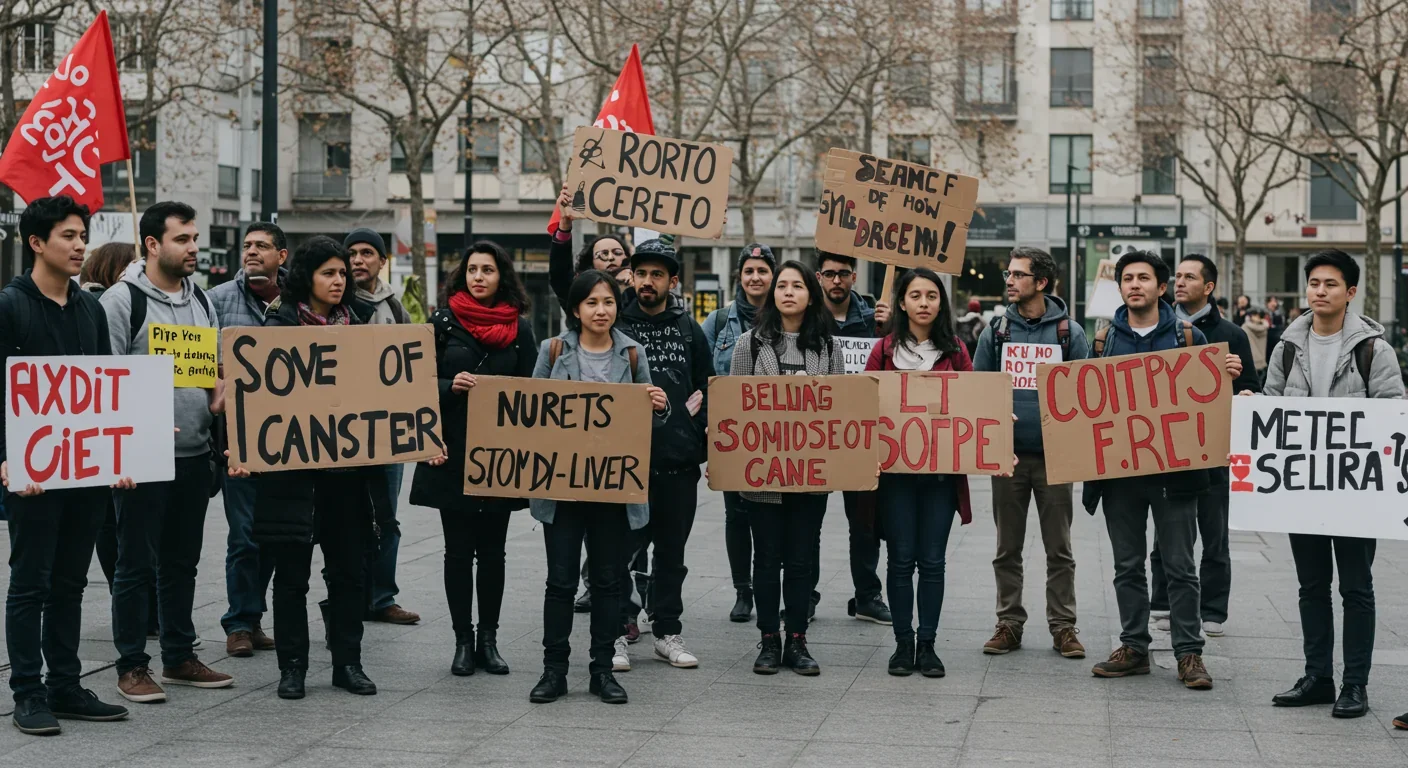 Diverse activists with protest signs at peaceful urban rally demonstrating grassroots social movement organizing