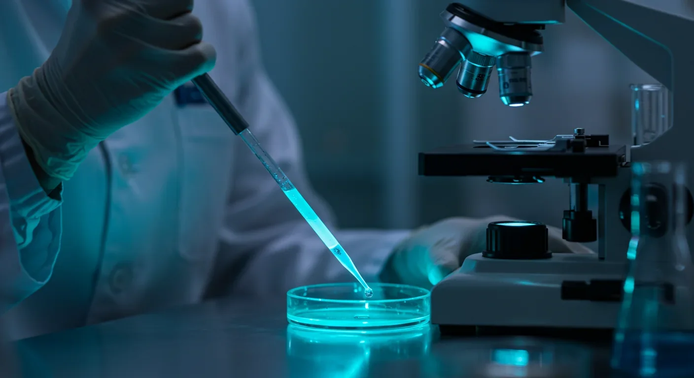 Scientist performing mitochondrial isolation in advanced biotech laboratory with precision equipment