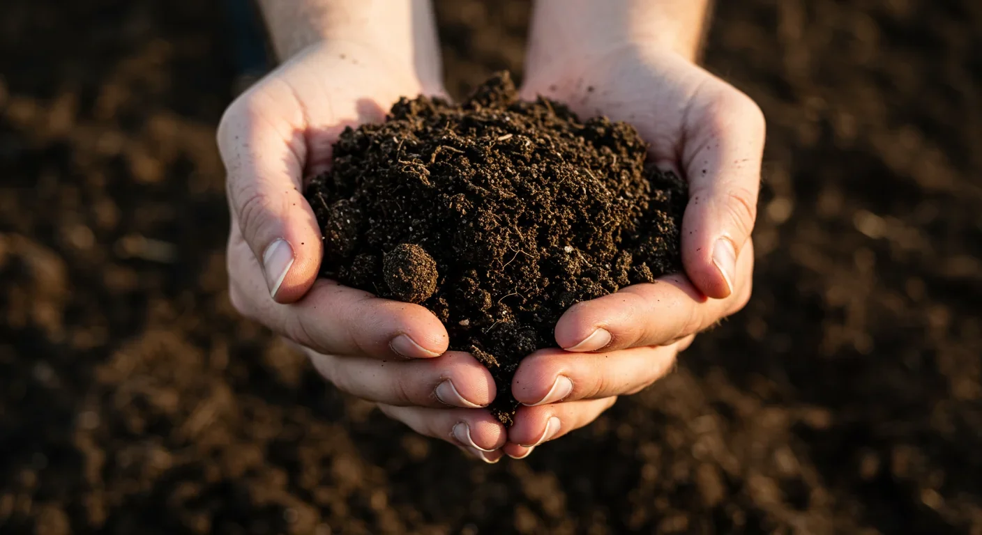Hands holding rich, healthy agricultural soil demonstrating soil quality and fertility