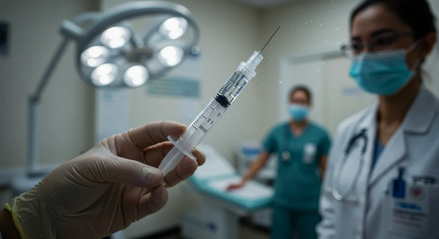 Healthcare provider preparing nanorobot injection for targeted drug delivery treatment
