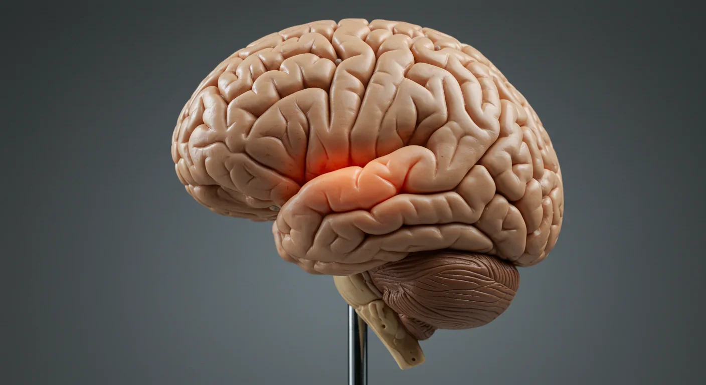 Human brain specimen showing prefrontal cortex and neural structures in medical laboratory