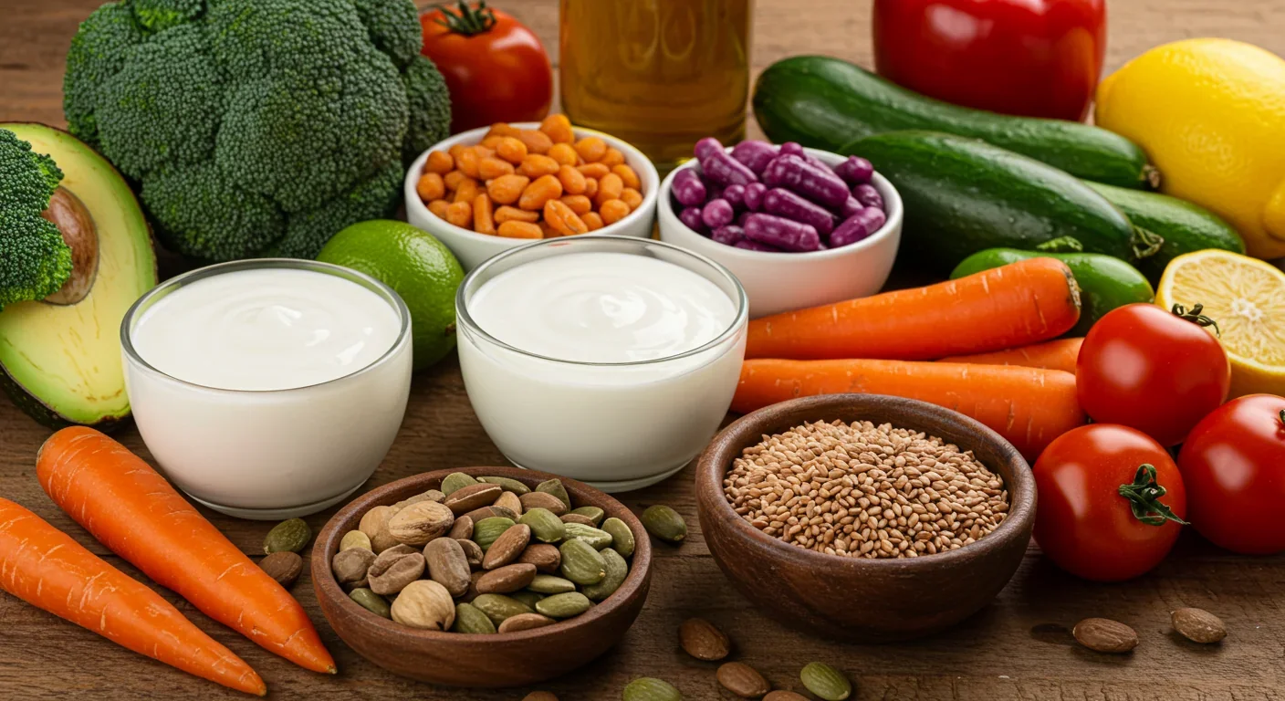 Probiotic-rich foods and vegetables that support healthy gut microbiome and barrier function