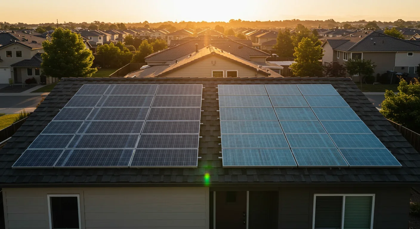 Home rooftop showing traditional silicon and new perovskite solar panels side by side