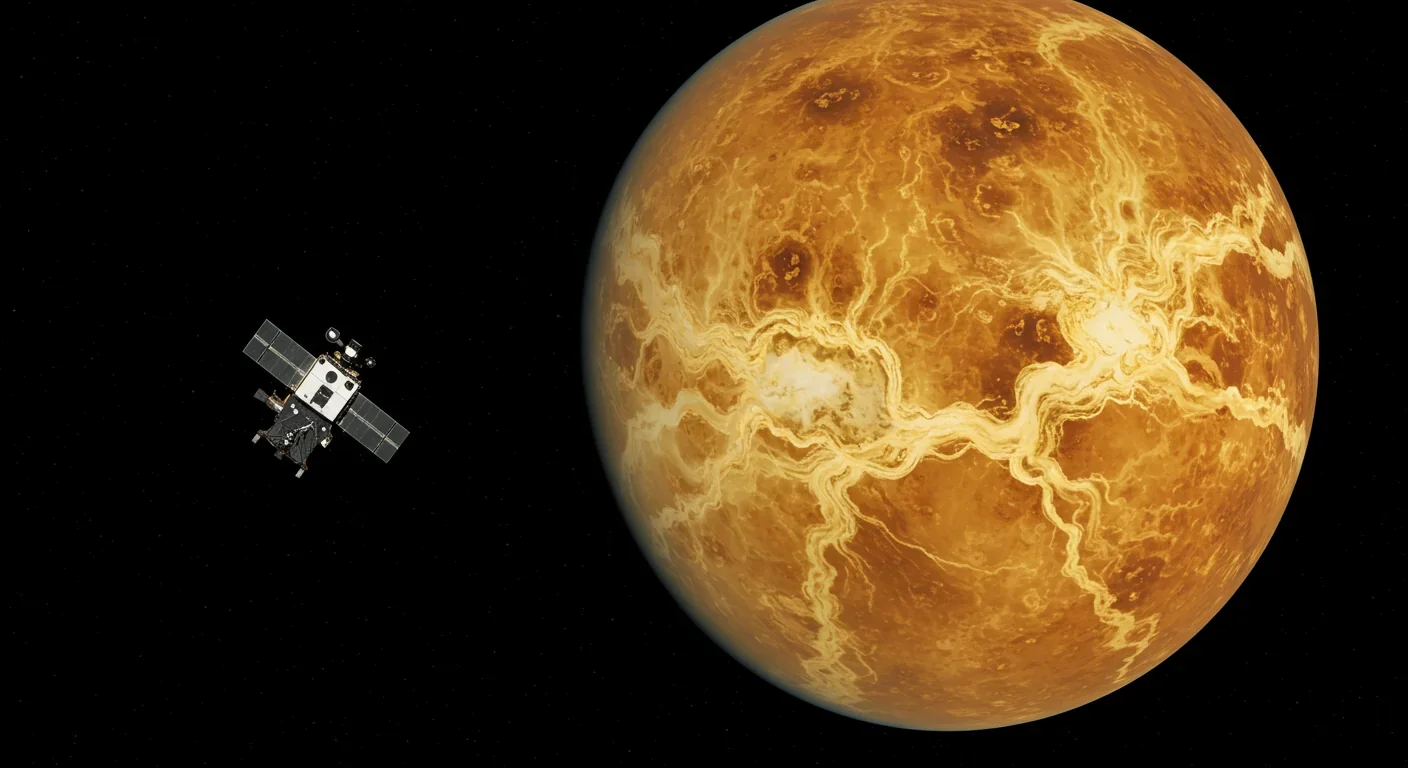 Venus with thick yellow clouds observed by telescope showing atmospheric layers where phosphine was detected