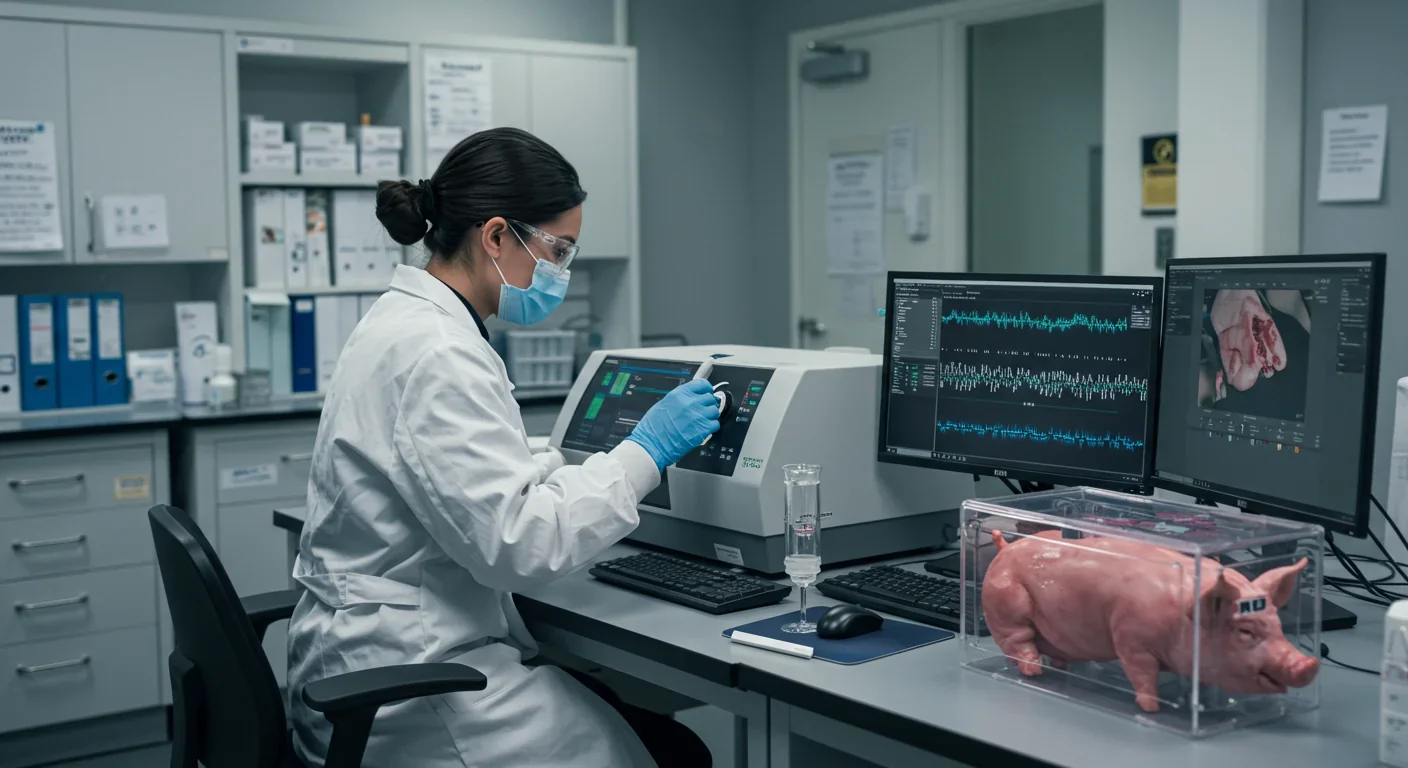Scientist performing CRISPR gene editing on pig organs in biotechnology laboratory