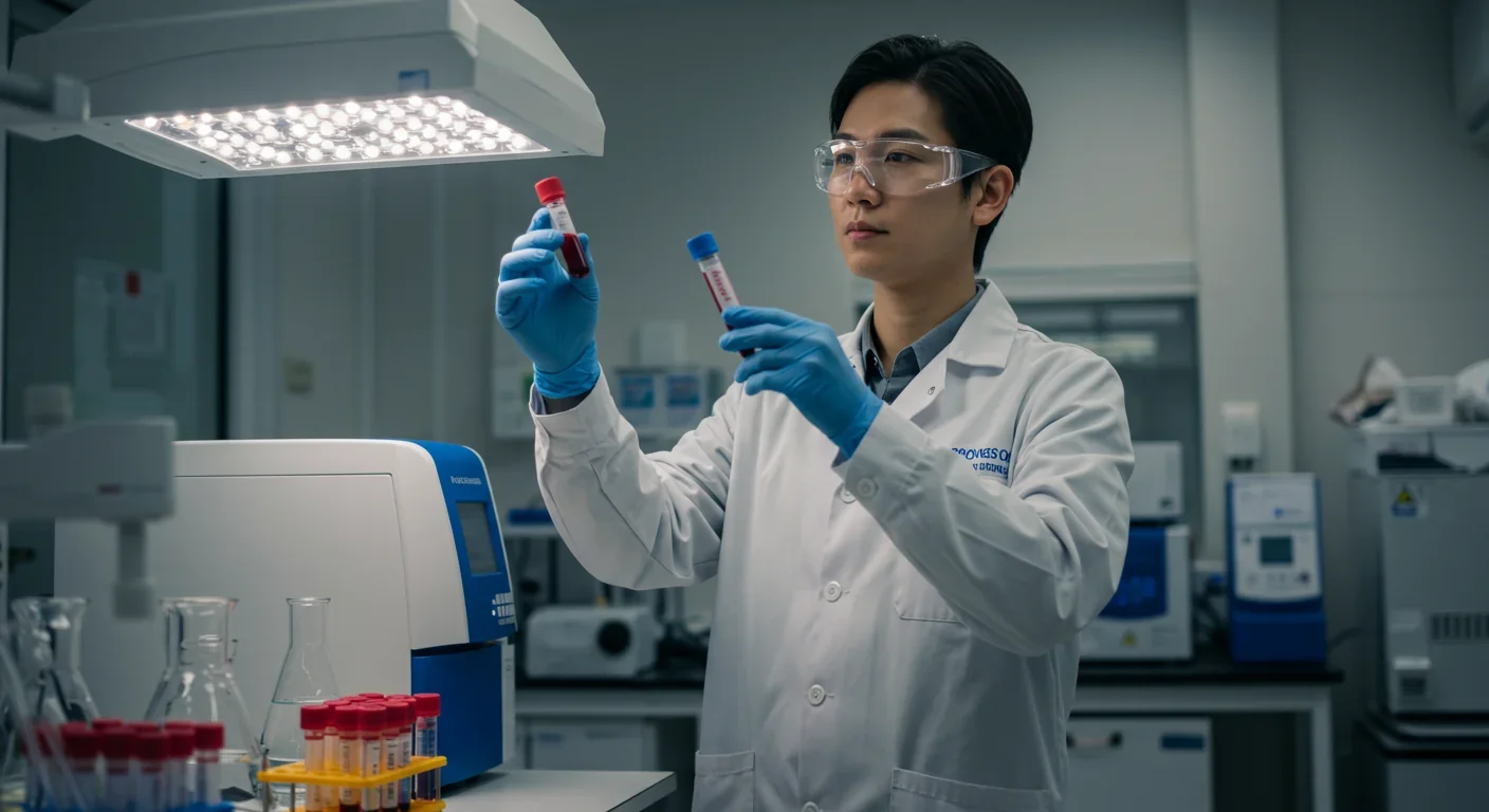 Scientist analyzing blood sample in proteomics laboratory for early disease detection