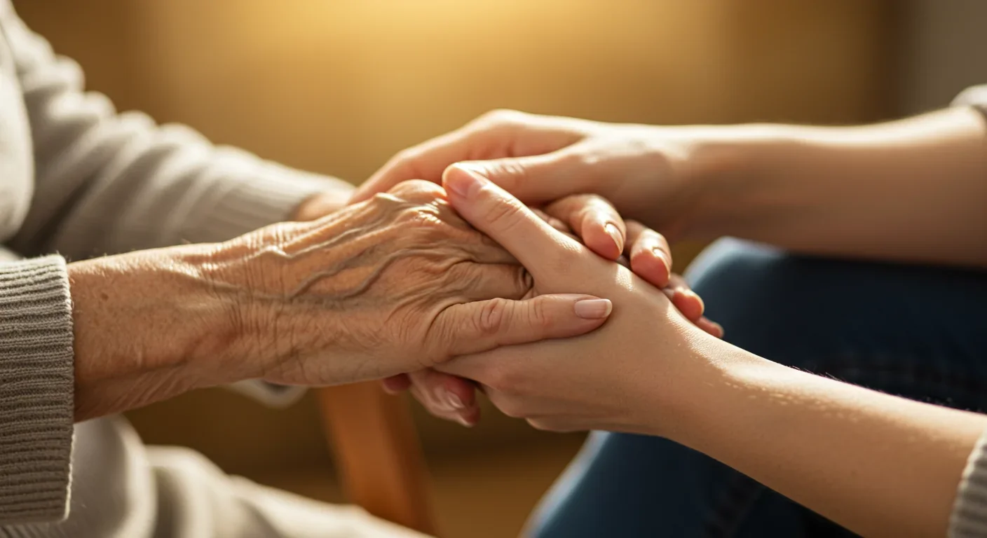Elderly and young hands together symbolizing the aging process
