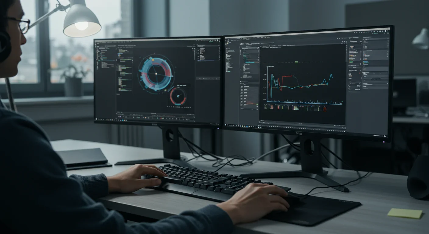 Game developer working with ray tracing settings in modern game engine