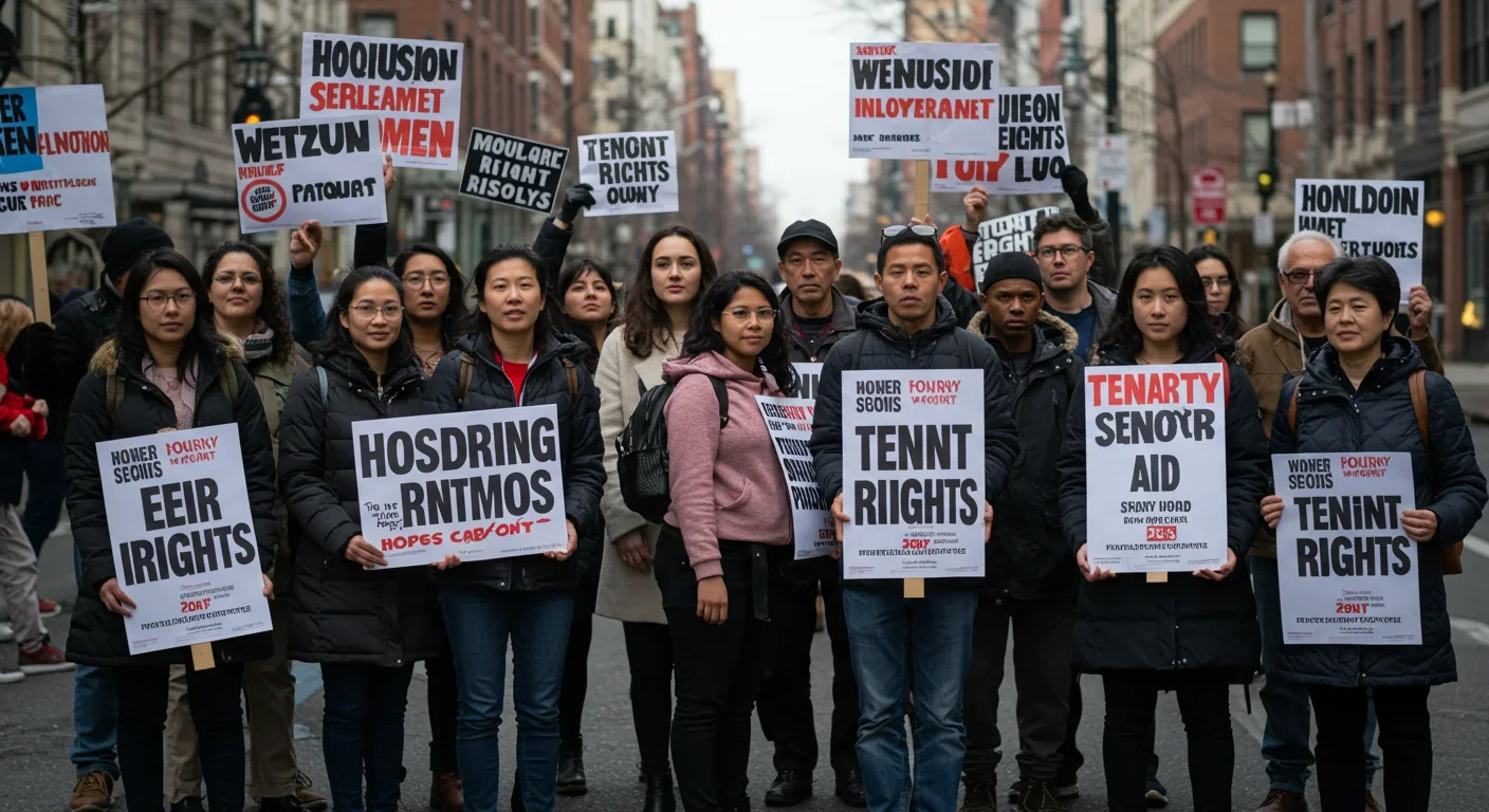 Housing activists at tenant rights rally demanding affordable housing