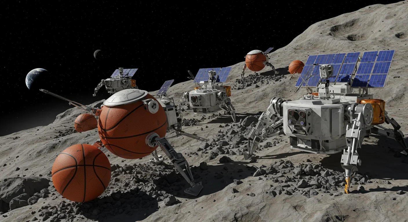 Small mining robots with solar panels extracting materials from an asteroid surface using specialized drilling tools