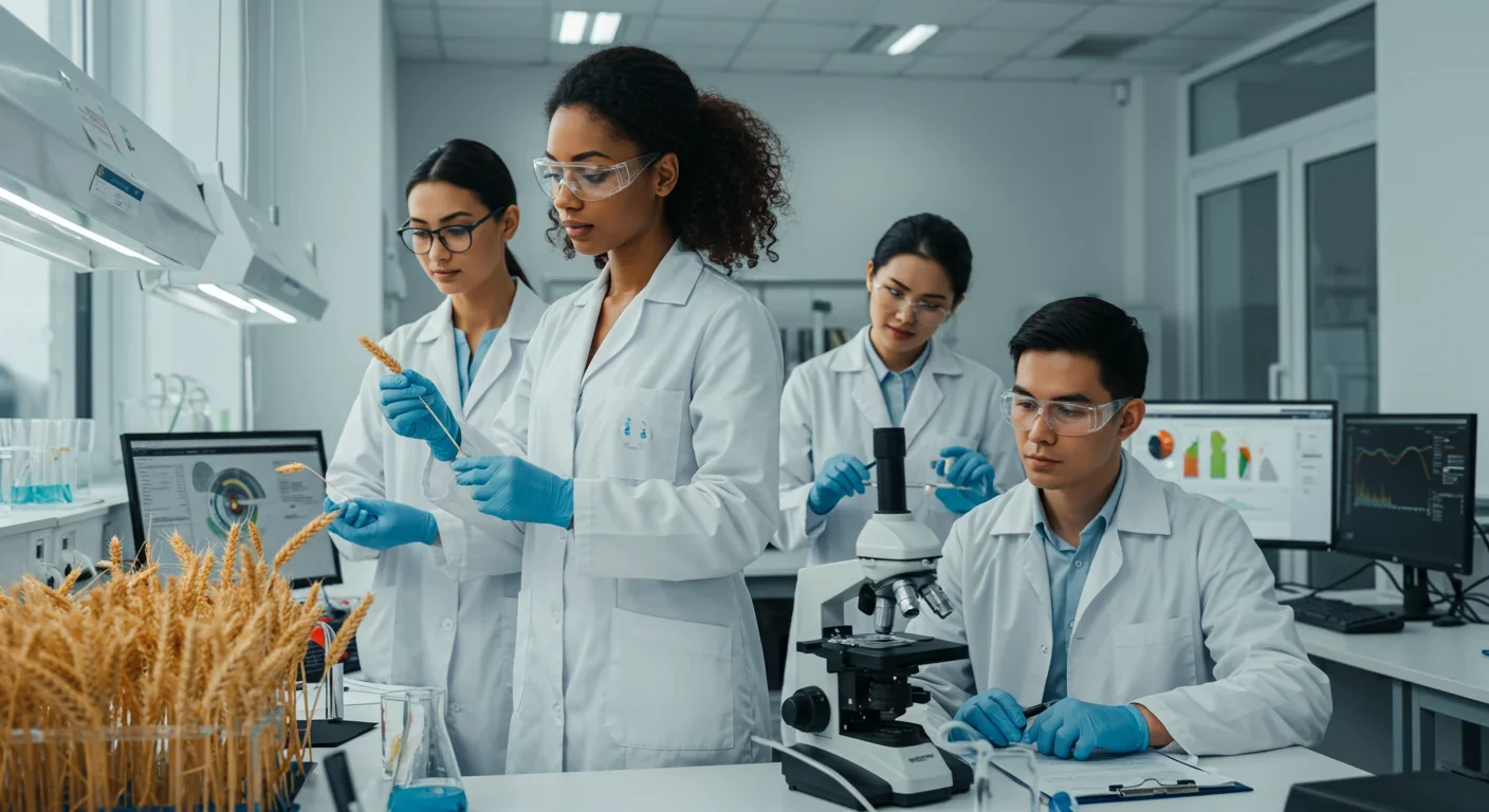 Scientists analyzing crop genetic diversity in laboratory