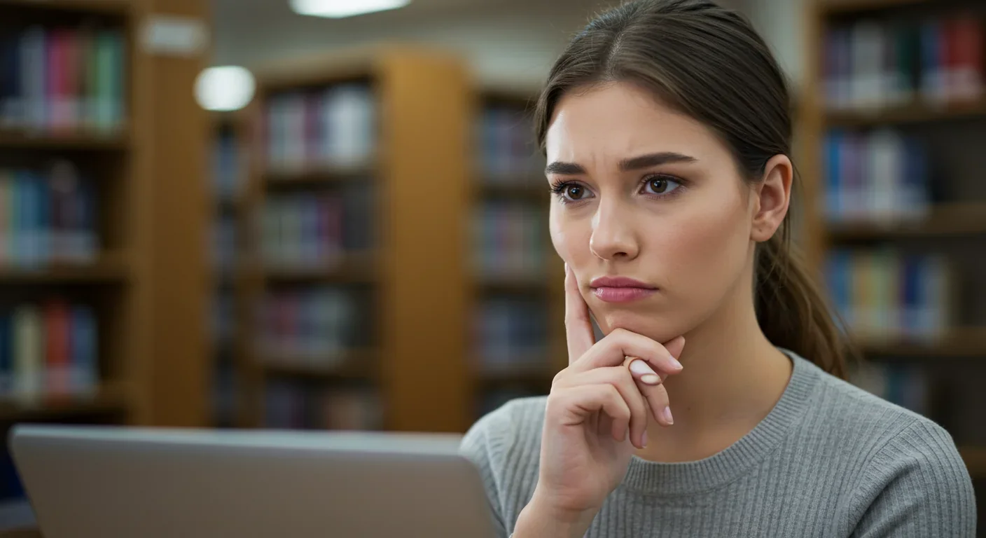 Woman critically evaluating online content, demonstrating media literacy and resistance to misinformation